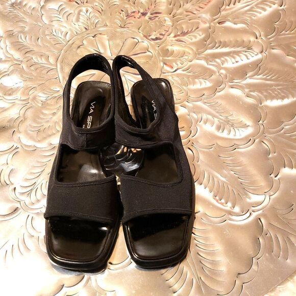 VIA SPIGA made in Italy stretchy sandals,  size 7& 1/2 narrow, black nwot! - Picture 1 of 6